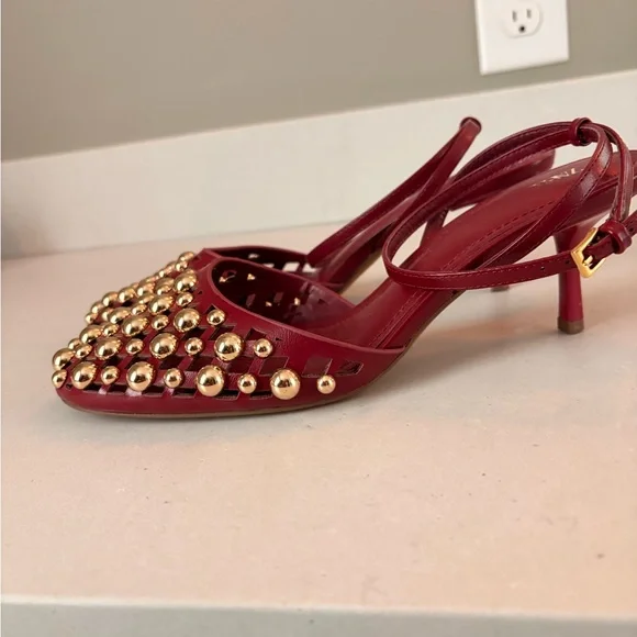 Zara Burgundy Gold Studded Sandals - Picture 3 of 4